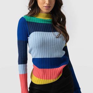 Saint + Sofia Womens Striped Knitted Sweater Multi Colored Viscose Size Small